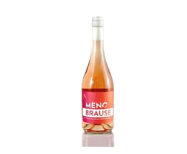 Perlwein Flasche mit Rosé Wein und Etikette "MENOBRAUSE"